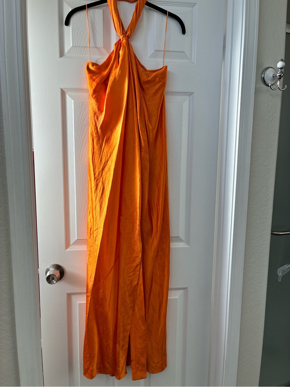 Zara Bright Orange Satin Halter Top